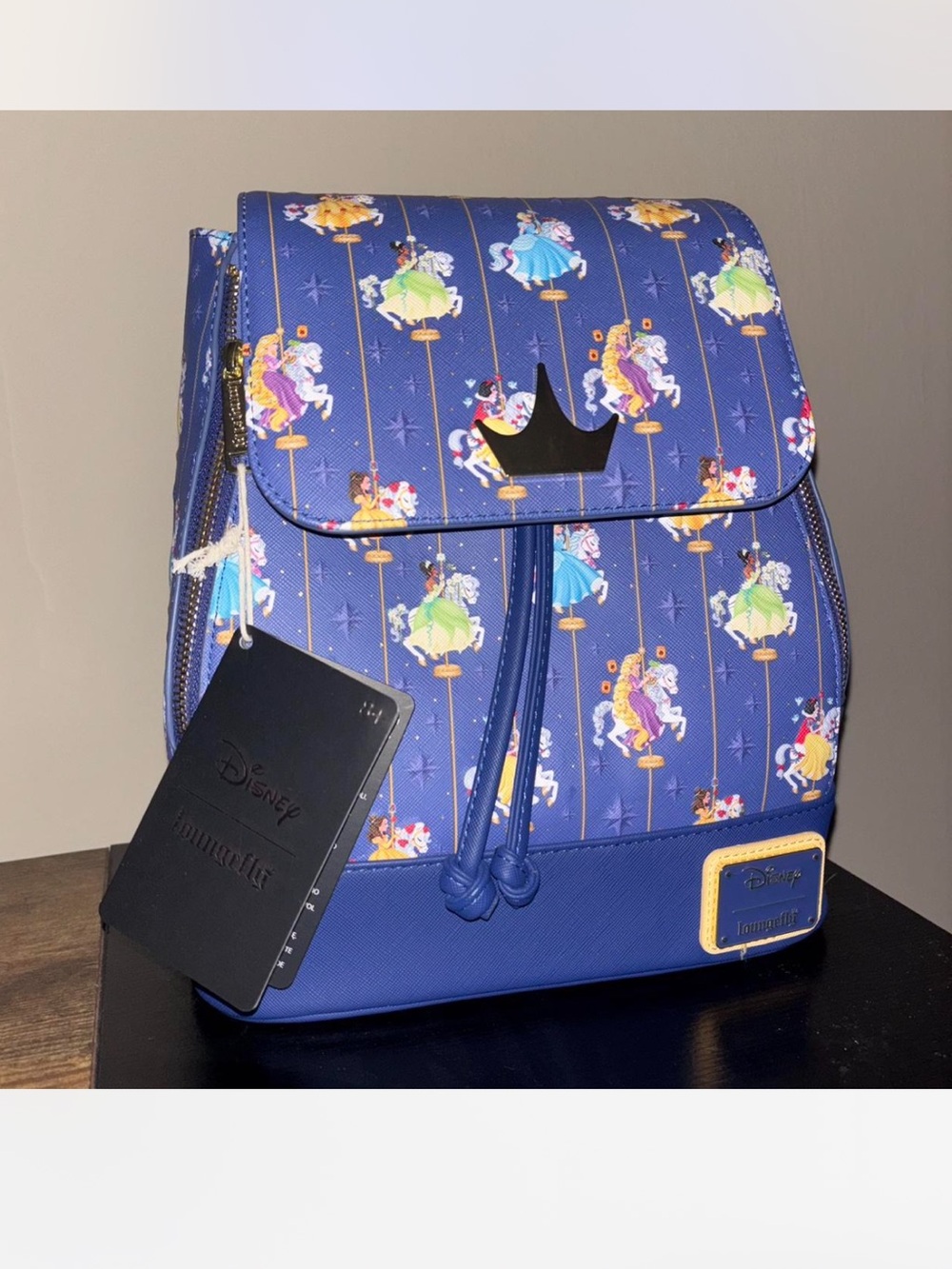 Disney Loungefly Princess Carousel Mini Backpack in Blue with Gold Accent
